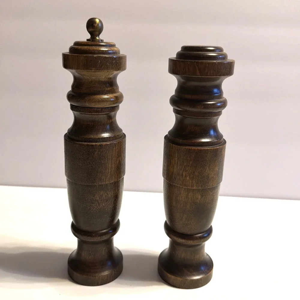 Vintage Woodcrest Styson Salt Shaker & Pepper Mill Japan Made Wooden, 7.5